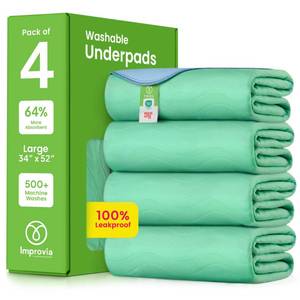lot 19493 image: IMPROVIA� Washable Underpads, 34 x 52 (Pack of 4) - Heavy Absorbency Reusable Incontinence Pads for Kids, Adults, Elderly, and Pets - Waterproof Protective Pad for Bed, Couch, Sofa, Furniture, Floor