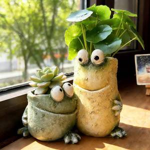 lot 19496 image: Cute Frog Planters,Funny Plant Pots with Dual Pots, Resin Funny Succulent Pots & Fun Planters for Indoor Windowsill Desk Office Decor, Gift for Plant Lovers