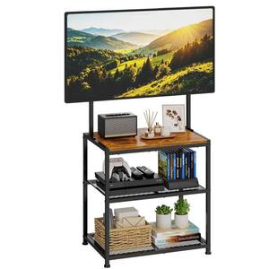 lot 19501 image: 23 Inch to 50 Inch Floor Small Corner TV Stand with Storage Shelves for Living Room Bedroom, Universal Floor Television Stands with Mount, Rustic Brown Corner TV Table Desk Shelf for Small Space