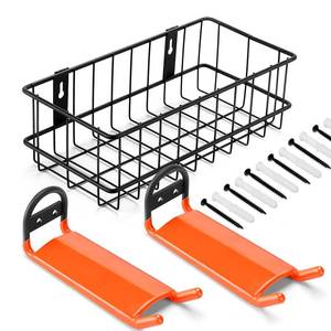 lot 19503 image: AHOWPD Cornhole Boards Hanger, 2 PCS Hooks Hanging Cornhole Boards, Cornhole Accessories Wall Mount, Cornhole Board Games Holder Storage, One Basket Organize Cornhole Bags