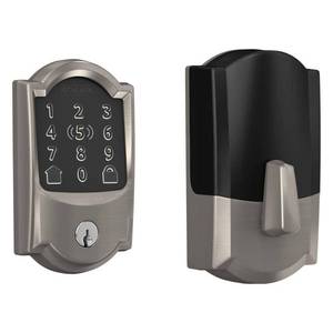 lot 19510 image: Camelot Satin Nickel Electronic Encode Plus Smart WiFi Deadbolt with Alarm