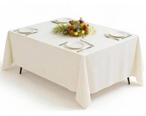 lot 20022 image: Goodluck 1 Pack Ivory Tablecloth 60 x 84 Inch, Rectangular Polyester Table Cloth, 6-8 Ft Tables �� Reusable, Machine Washable Cover for Wedding, Birthday, Party Banquet and Event Decoration (Used)