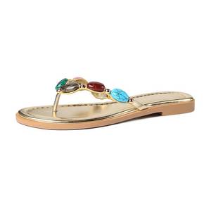 lot 20026 image: DREAMSTORY Womens Beaded Flip Flops Beach Jeweled Thong Sandals Gold 8