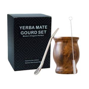 lot 20028 image: LA FEE Yerba Mate Natural GourdTea Cup Set Brown (Original Traditional Mate Cup - 8 Ounces)��Includes Yerba Mate Straw & Cleaning Brush��Stainless Steel  Double-Walled  Easy to Clean (Brown)