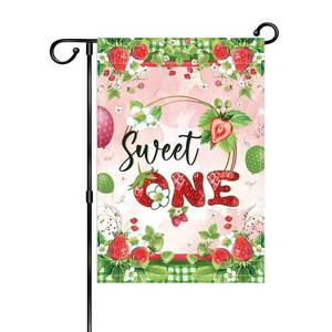lot 20034 image: Strawberries Sweet One Garden Flag - Fruit Sweet Summer Yard Flag - First Birthday House Flag Yard Banners - Welcome Summer Strawberry Holiday Porch Outdoor Decor - 12 x 18 Inch Double Sided