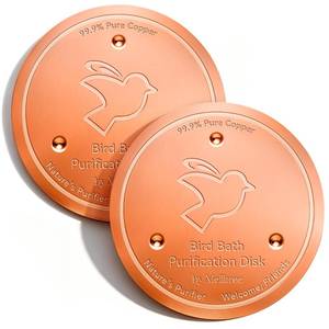 lot 20044 image: Mellbree 2-Pack Bird Bath Copper Disc, 0.6mm Reinforced 99.99% Pure Copper Cleaning Disk with Triple-Point Support for Physical Safe Clean Water All-Season, Universal Fit for Outdoor Birdbaths, Bowl