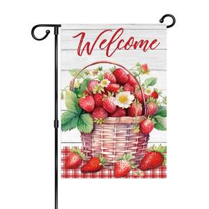 lot 20050 image: WHPCT Strawberry Welcome Garden Flag,Strawberry and Wood Board Garden Flag, Summer Fruit Theme Yard Sign Lawn Sign -12 x 18 Inch Double Side