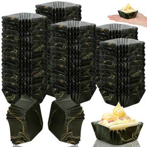lot 20062 image: Tanlade 350 Pcs Square Mini Cupcake Liners Disposable Brownie Baking Pan Liners 1.77 Inch Paper Baking Cup for Cup and Cupcakes Party Supplies for Weddings Birthdays Bridal Showers(Black Marble)