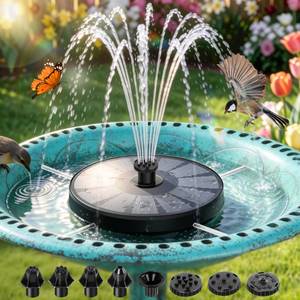 lot 20064 image: ecoCalm Solar Fountain for Bird Bath with Built-in Battery and Water Pump (Used)