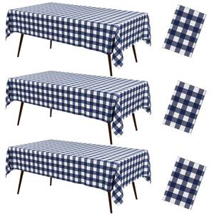 lot 20074 image: misaya 5 Packs Buffalo Disposable Table Cloth, 54 x 108 Inch Waterproof Plastic Tablecloth, Rectangle Navy and White Checkered Table Covers for Picnic, Birthday, Party, Back to School