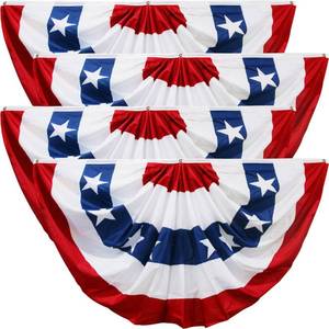 lot 20083 image: HOOSUN 4 Pack American Flag Bunting for Outside,Patriotic 4th of July Decorations,3x6 FT Patriotic Bunting Flags Memorial Day Decor,Red White and Blue Pleated Fan Flag,American Flags Banners for Porch