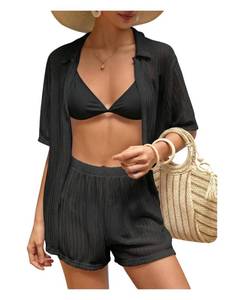 lot 20086 image: Milumia Womens 2 Piece Cover Ups Short Sets Hollow Out Beach Swim Outfits Large
