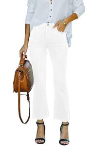 lot 20091 image: Yewfirm Crop Flare Jeans for Women Trendy Mid Waist Stretchy Bell Bottom Denim Pants with Live Hem,White,US10