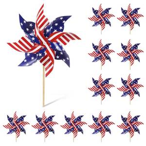 lot 20092 image: HOOSUN 4th of July Decorations,12Pcs American Flag Patriotic Pinwheels for Yard and Garden,Fourth of July Pinwheels Patriotic Memorial Day Decorations,Garden Wind Spinners,Pinwheel for Kids,Lawn,Patio