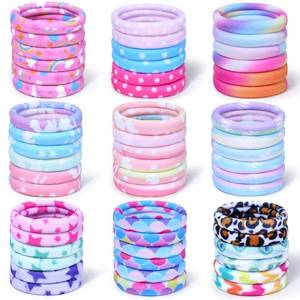 lot 20093 image: 54Pcs Hair Ties for Girls and Women, Nylon Hair Elastics Hair Bands Ponytail Holders Soft Hair Ties No Damage for Girls Thick Straight Curly Hair Multi-colored (Open Box, May Be Missing Pieces)