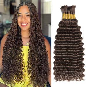 lot 20098 image: Boho Hair for Braiding Human Braiding Hair 150g 5 BundlesPack 16 inch Deep Wave Boho Hair 100% Unprocessed Brazilian Virgin Hair Chocolate Brown Braiding Hair Bohemian No Weft