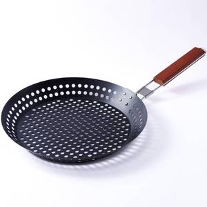 lot 20116 image: FAQQI 12-Inch Kozmatik Grill Pan Stovetop Turkish - Black Non-Stick Carbon Steel Grill Basket Vegetable with Handle  Vegetable Charring Pan for Stovetop & Grill