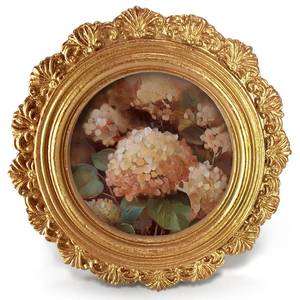 lot 20120 image: Ebroniah Vintage Hydrangea Small Round Picture Frame 4in, Pink Floral Flower Mini Gold Photo Frame for TableTop Wall Art Decor, Rustic Spring Ornate Art Prints Gifts for Bedroom Office 2.64in Photo