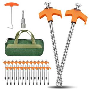 lot 20126 image: SCZND 24 Pack 8 Inch Pack Heavy Duty Tent Stakes, Screw in Tent Stakes, Metal Tent Pegs with Storage Bag and Hex Head Driver, Drill in Threaded Camping Stakes for Canopies Camping Grassland