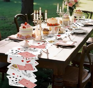 lot 14342 image: Preboun 1 Pcs Wonderland Tea Party Decoration 12 � 72 Inches Poker Linen Table Runner Wonderland Decorations for Game Playing Birthday Halloween Party Favor Decoration