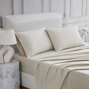 lot 1005 image: Linen Closet 4 Pcs 100% Cotton Queen Sheet Set, Tan, 400 Thread Count, Percale Weave, Deep Pocket Fitted Sheet, Fits Up To 18 Mattress, Crisp & Cooling Bed Sheets for Home & Hotel Use