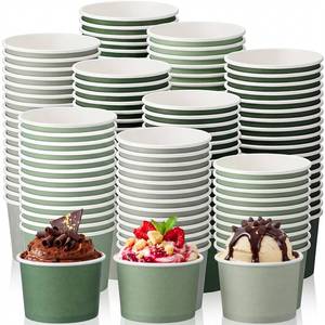 lot 1008 image: Honeydak 200 Pcs 5 oz Sage Green Paper Ice Cream Cups Bulk Gradient Solid Green Bowls Disposable Dessert Container for Summer Ice Cream Sundae Wedding Birthday Party Supplies