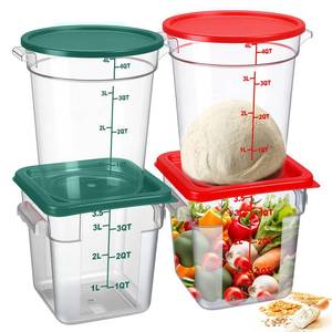 lot 1012 image: Blushtier 4 Pcs Food Storage Container with Lids Set 4 Qt Square and Round Clear PC Commercial Containers with Scale Handle for Home Restaurant Kitchen Food Storage, Dough Rise, Flour(Green and Red)