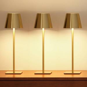 lot 1015 image: UME 3 Pack Cordless Table Lamp, Battery Operated Lamp - Portable Waterproof Rechargeable Table Lamp w 3 Color Temps & Stepless Dimming for Dinner, Desk, Cafe, Outdoor (Brushed Gold)