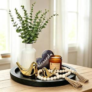 lot 1017 image: ZENLIV Rustic Modern Farmhouse Decor Set of 7 for Home Decor Living Room, Kitchen Counter, or Coffee Table Centerpieces Decor, Wood Round Decorative Tray Gifts for Women Men