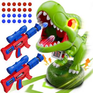 lot 1018 image: Realistic Dinosaur Moveable Shooting Toys, 2 Pack Launchers with Aiming, Roaring Dino Eyes & Belly Glow, LCD Score Record, Stocking Stuffers for Kids Toys Gifts for Boy Ages 3 4 5 6 7 8 9 10 Year Old