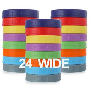 lot 1020 image: AOZITA  24 Pack  WIDE Mouth Mason Jar Lids for Ball, Kerr and More - Colored Plastic Storage Caps for MasonCanning Jars - Leak-Proof