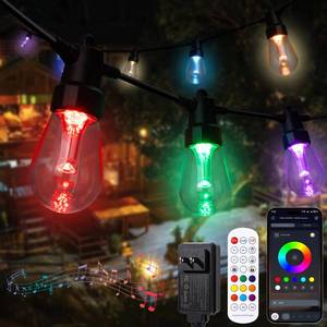 lot 1026 image: Outdoor String Lights Waterproof Patio Lights 52FT 20 RGBW Dimmable LED Bulbs, APP & Remote Control, Shatterproof Hanging Color Changing Lights for Outside Backyard Party Porch Balcony (52FT)