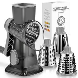 lot 1027 image: KEOUKE Rotary Cheese Grater Hand Crank Transparent - Shredder Slicer Grinder 3 Stainless Steel Blades, Stable Suction, Labor-Saving Handle, Safe Kitchen Tool for Cheese, Vegetable, Nuts, Chocolate