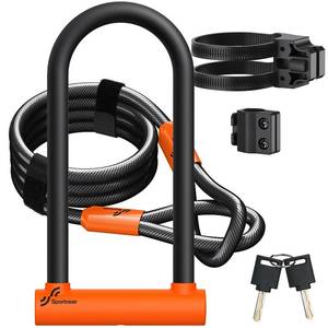 lot 1031 image: Sportneer Bike Lock Heavy Duty Bike U Lock with 6ft Security Steel Cable - 18mm Shackle Bicycle U-Locks with Keys and Sturdy Mounting Bracket for Road Mountain Bike Bicycle-Size 11.5x6.25, Orange