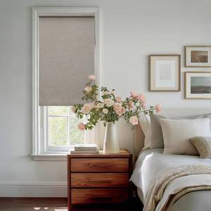 lot 1040 image: Blackout Roller Shades Cordless Blinds for Windows Free-Stop Thermal Insulated 100% Blackout Linen Roller Shades Blinds with Valance for Bedroom Living Dining Room Home Office Taupe 28 W x 72 H