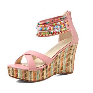 lot 1067 image: getmorebeauty Womens Wedge Sandals With Pearls Across The Top Platform Sandals High Heels (9US, Pink)