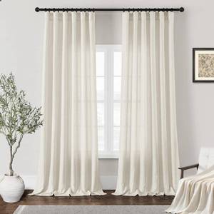 lot 1069 image: DUKIYO Natural Linen Curtains 102 Inches Long for Living Room 2 Panels Set Farmhouse Boho Privacy Light Filtering Semi Sheer Curtains for Bedroom Linen Rod Pocket Hook Belt 102 Inch Cream
