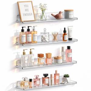 lot 1072 image: Lifewit Floating Shelves for Bathroom, Acrylic Display Shelf Wall Mounted for Makeup, Skincare, Nail Polish, Book, 14 Perfume Organizer for Bedroom, Living Room, Nursery, Home Decor, Clear, 4 Pack