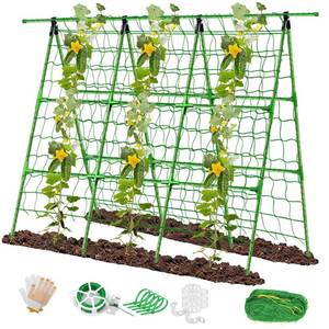 lot 1074 image: 47x57 Adjustable A-Frame Cucumber Trellis for Raised Beds with Net