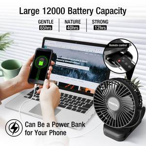 lot 2007 image: Clip on Fan 65 Hours Portable Desk Fan Rechargeable with LED Lights & Hooks 12000 Capacity Battery Operated Fan with Clips Small Desk Fan Mini Fans for Tents Travel Outdoor Camping Golf Cart, Black