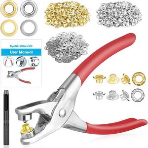 lot 2012 image: 803Pcs Grommet Eyelet Pliers Kit, 14 Inch Grommet Tool Kit with 800 Metal Eyelets, Grommet Hand Press kit for Leather Crafts(Inside Dia 6.4mmOuter Dia 12mm (A.I.S.)Flange Width 3mm)
