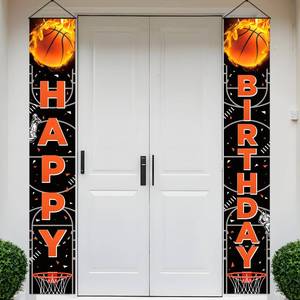 lot 2025 image: Basketball Birthday Party Decorations Banner Sign Basketball Happy Birthday Porch Signs Hanging Front Door Banner for Boys Kids Basketball Themed Bday Party Supplies