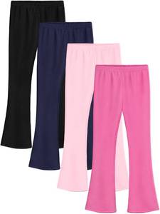 lot 2026 image: HoeVou 4 Pack Girls Cotton Flare Leggings Kids High Waist Bell Bottoms Leggings Boot Cut Yoga Pants for Girls 2-14 Years Black, Navy, Light Rose, Light Pink Set B 7-8Y