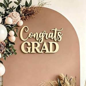 lot 2033 image: Congrats Grad Sign for Backdrop,Wooden Class of 2026 Signs for Graduation Party Backdrop,Grad Party Decor, Senior Sign 2026 Graduation Decorations