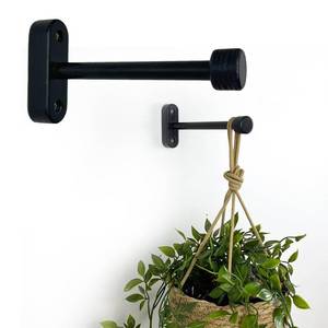 lot 2037 image: EvenWood 2-Piece Set of Wooden Plant Hooks for Wall with Sturdy Metal Tube - Plant Wall Hanger for Pots, Flower Brackets - Bracket Plant Hanger for Indoor and Outdoor Decorations (Black, 6 Inch)