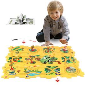 lot 2039 image: Plastic Dinosaur Puzzles for Kids with A Cute Car, Montessori Toys for 3 4 5 6 Year Old Boys, Race Tracks for Kids 3-5, Toddler Puzzle Track Play Set, Gifts for 3 4 5 6 Year Old Boys Toys