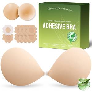 lot 2042 image: MSHalo Ultra Invisible Sticky Bra Push Up, Strapless Adhesive Bra for Womens Exotic Bras, Reusable Silicone Sticky Boobs for Backless Dress (B Cup, Beige)