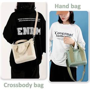 lot 2050 image: Tuobo Small Tote Bag with Zipper, Canvas Multi-Pocket Crossbody Shoulder Satchel Hobo Messenger Bag