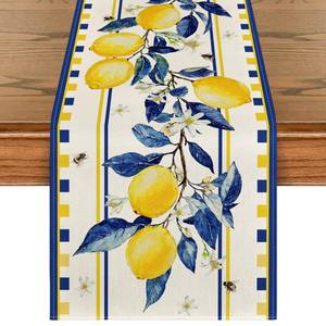 lot 2062 image: Artoid Mode Lemon Tree Flower Bee Summer Table Runner, Seasonal Holiday Kitchen Dining Table Decoration for Home Party Indoor 13x90 Inch