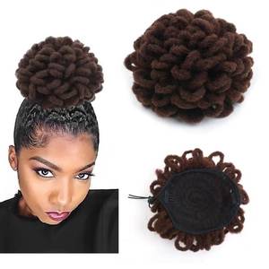 lot 2064 image: Yinmei Baibian Dreadlock Bun Faux Locs Drawstring Ponytail Dread Loc Petal Buns Curly Afro Puffs Braided Hair Extension Clip in on Braids Hairpieces for Black Women(33#)